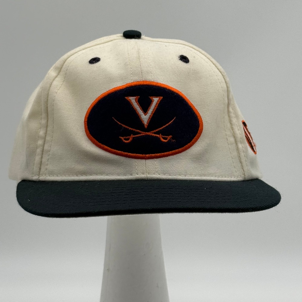 Vintage Reebok Virginia Cavaliers UVA Snapback Hat Two Tone Cream Navy Blue